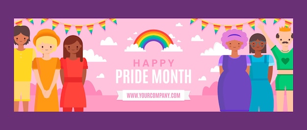 Flat design happy pride month twitter header