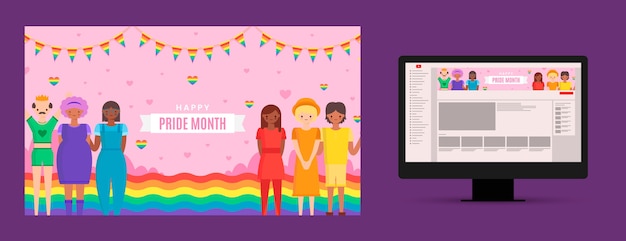 Flat design happy pride month youtube channel art