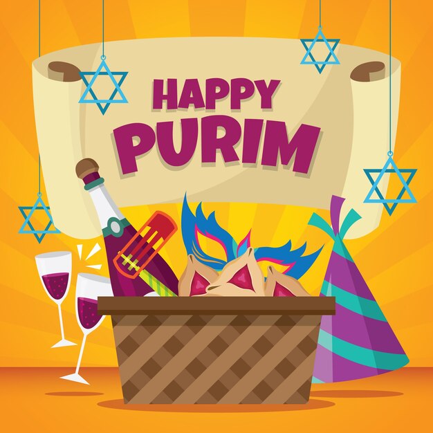 Flat design happy purim day celebration