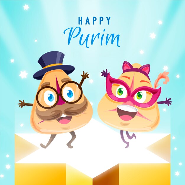 Flat design happy purim day concept