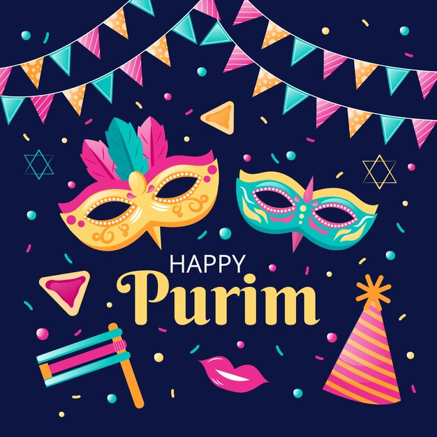 Flat design happy purim day concept