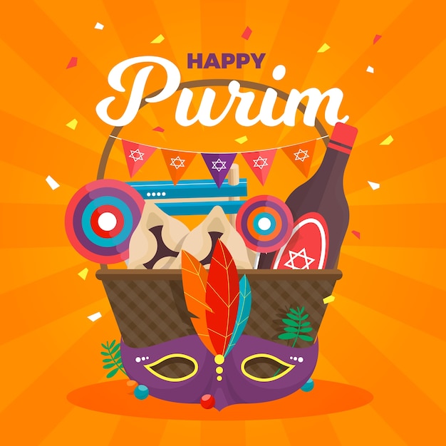 Flat design happy purim day event