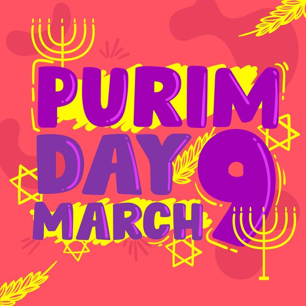 Flat design happy purim day theme