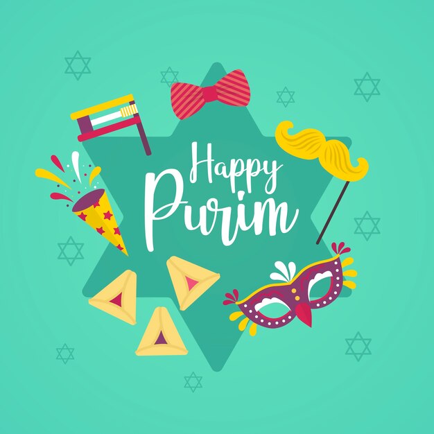 Flat design for happy purim day