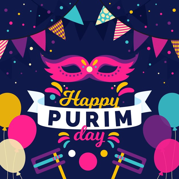 Flat design happy purim day