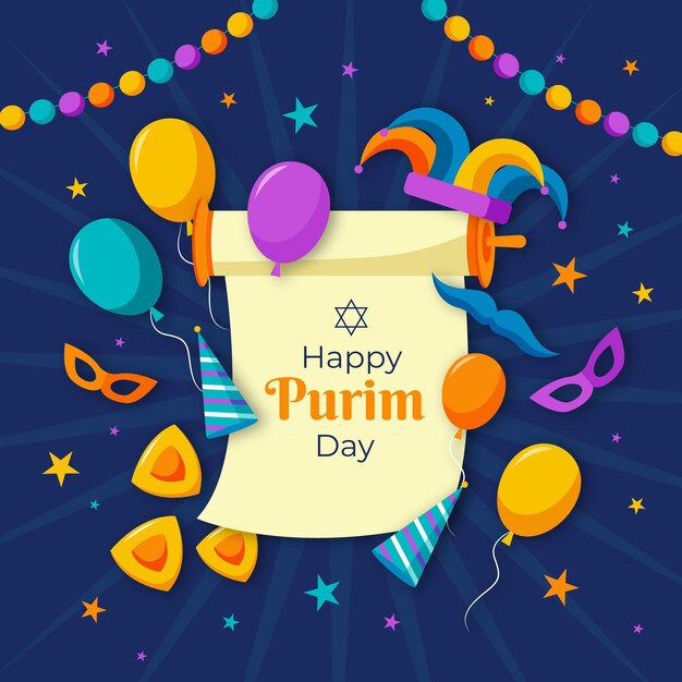 Flat design happy purim day