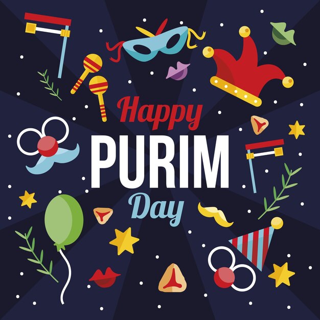 Flat design happy purim day