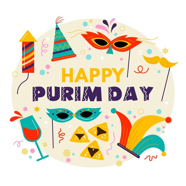 Flat design happy purim day