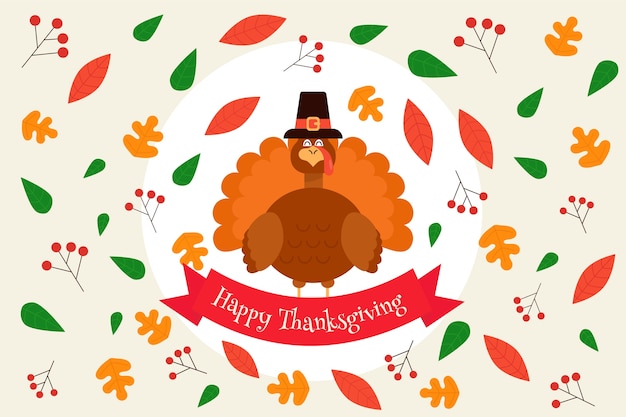 Free Vector flat design happy thanksgiving background with turkey