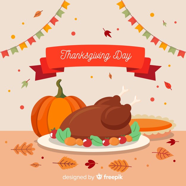 Flat design of happy thanksgiving background