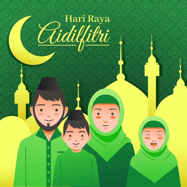 Flat design hari raya aidilfitri concept