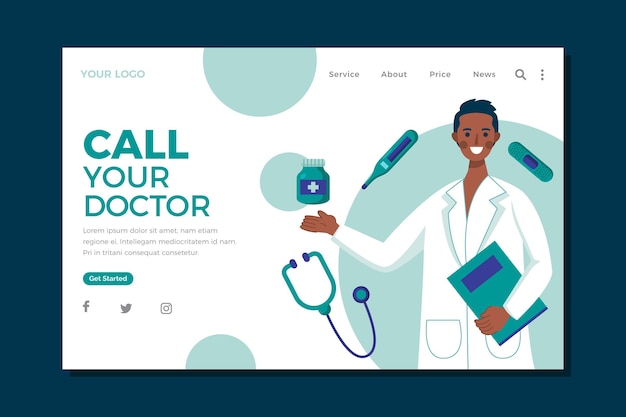 Flat design healthcare landing page template