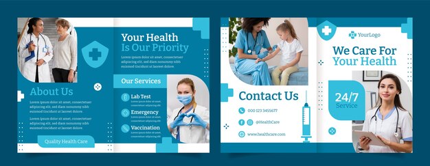 Flat design healthcare system brochure