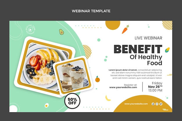 Flat design healthy food benefits webinar