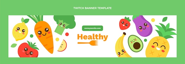 Flat design healthy food twitch banner