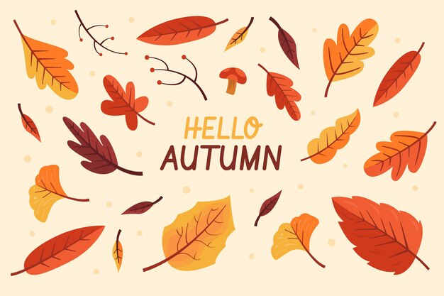 Flat design hello autumn leaves background