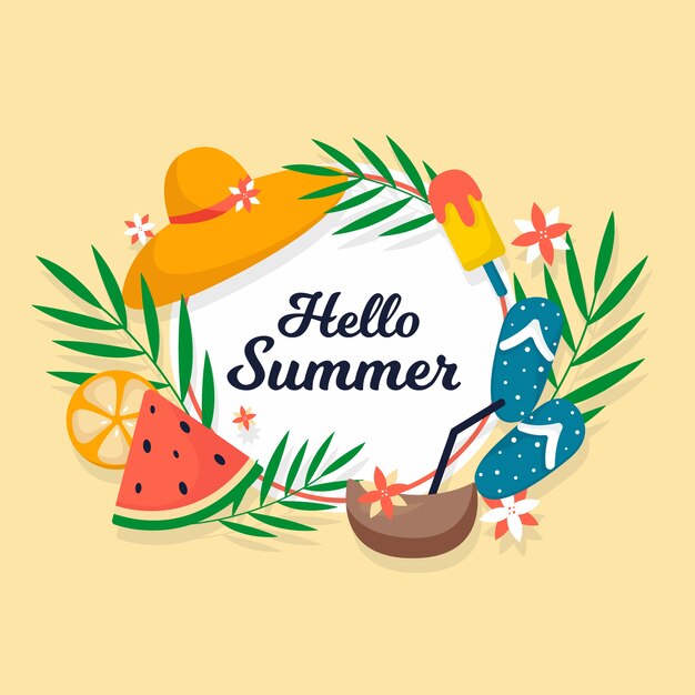 Flat design hello summer concept