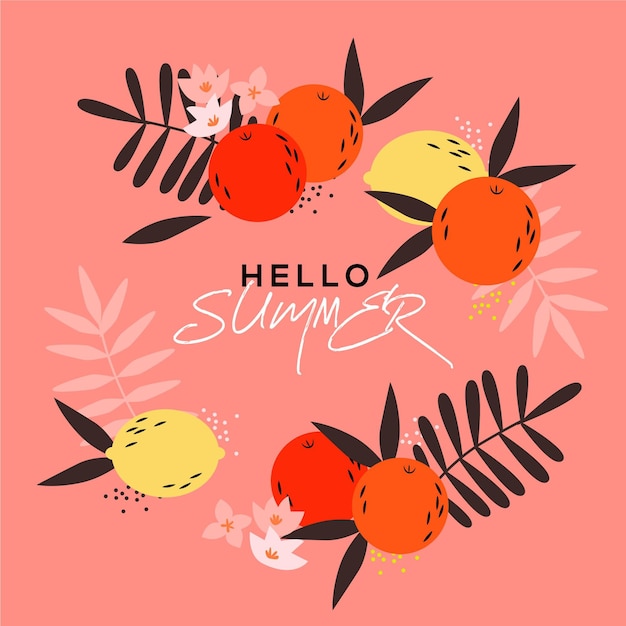 Free vector flat design hello summer and fruit