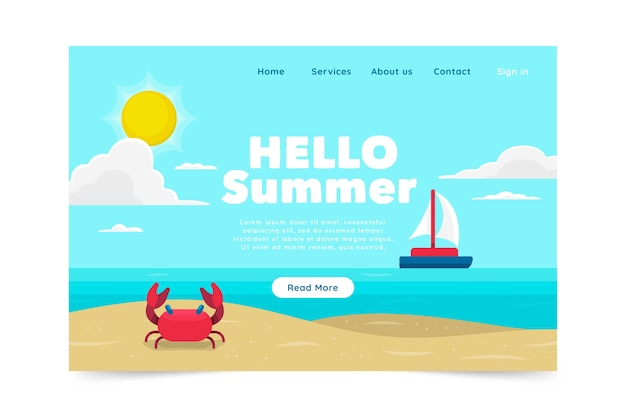 Flat design hello summer landing page