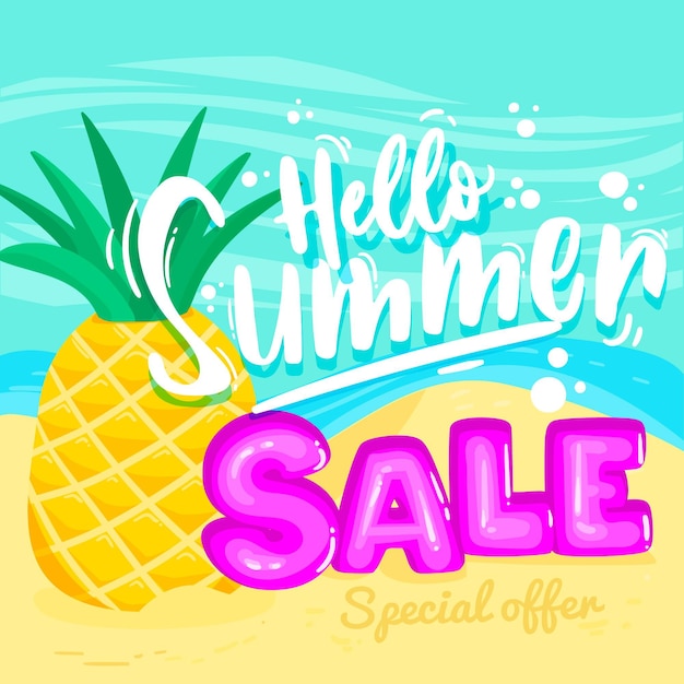 Free Vector flat design hello summer sale