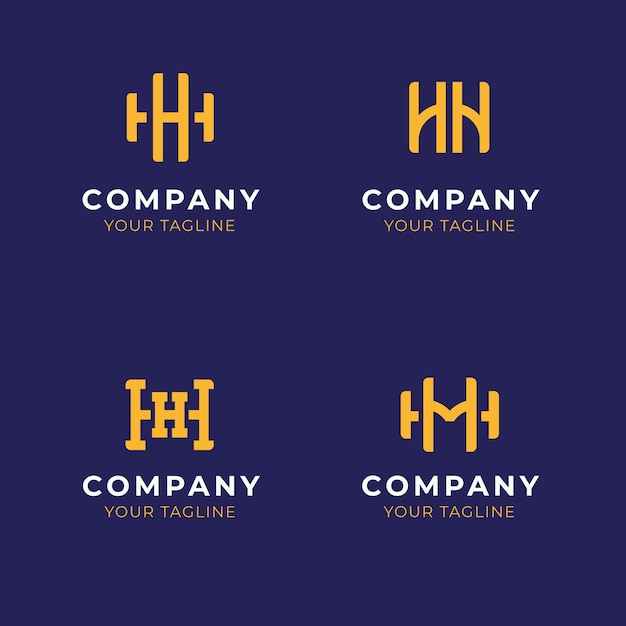 Free Vector flat design hh monogram logo set