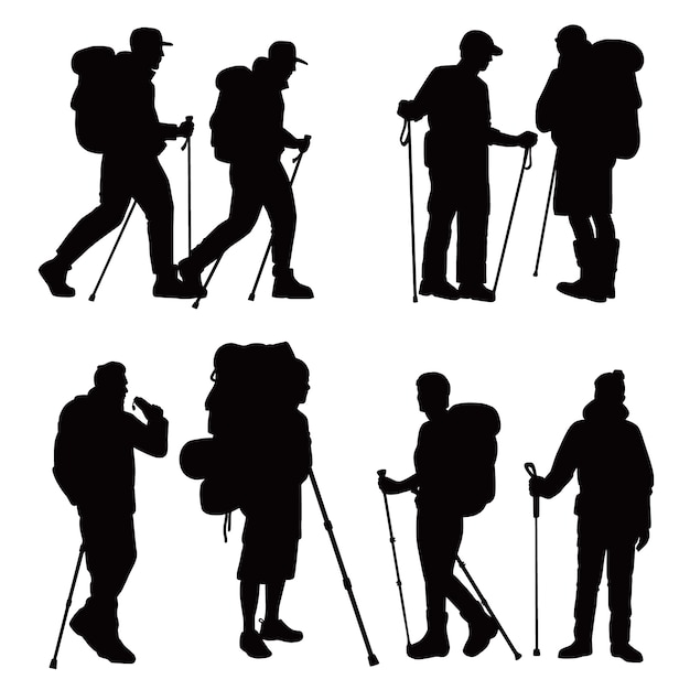 Free Vector flat design hiking silhouette set