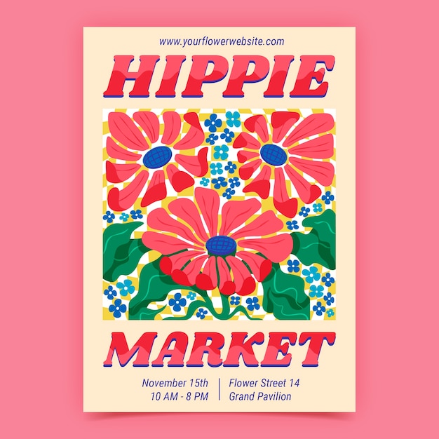 Free Vector flat design hippie market poster template