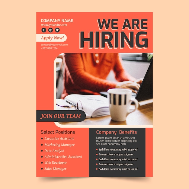 Free vector flat design hiring poster template