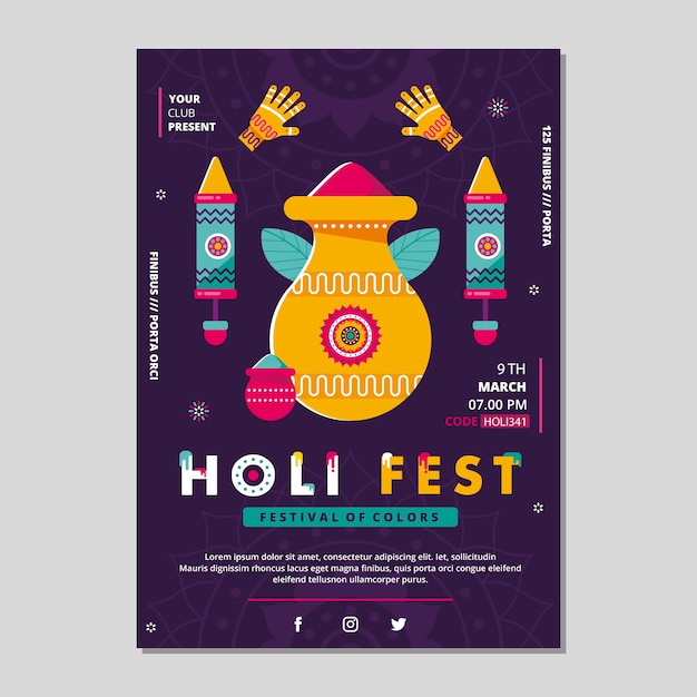 Free Vector flat design holi festival flyer template