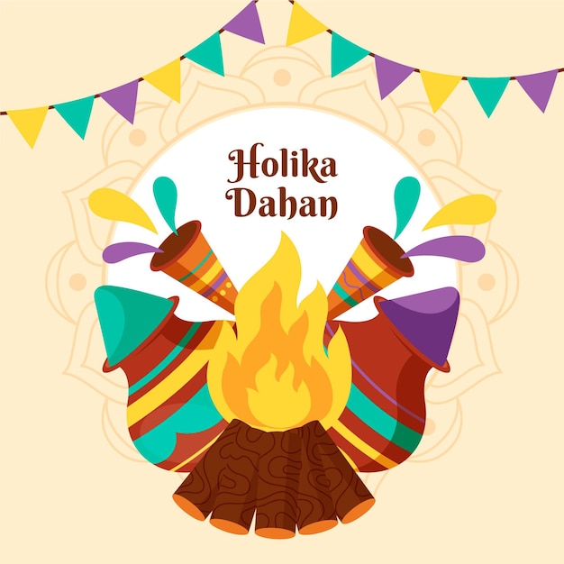 Free Vector flat design holika dahan illustration