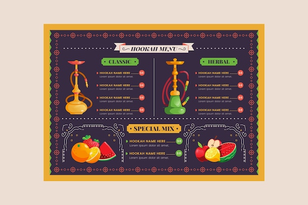 Flat design hookah menu template