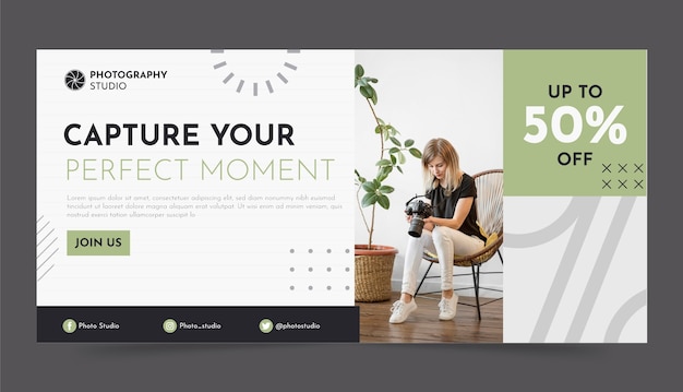 Flat design horizontal banner photography  template