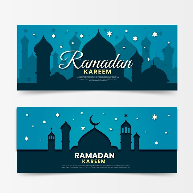 Flat design horizontal ramadan banners