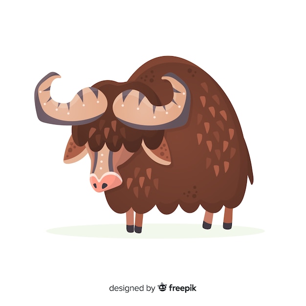 Free Vector flat design horned and brown buffalo