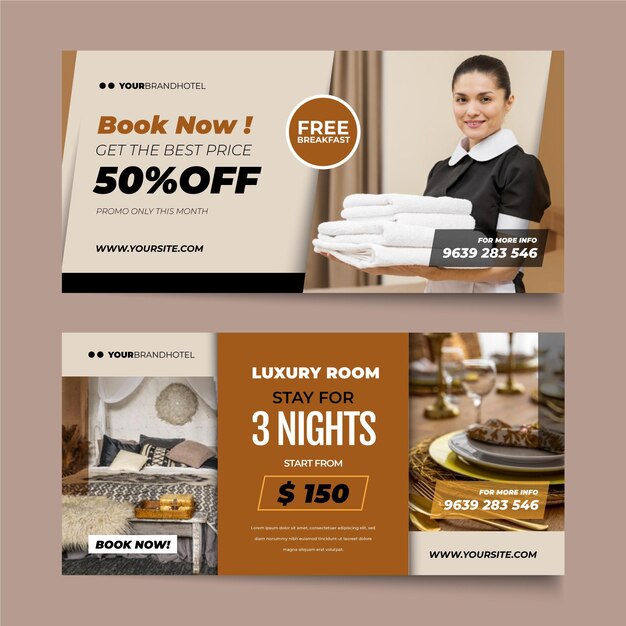 Flat design hotel banner template with photo