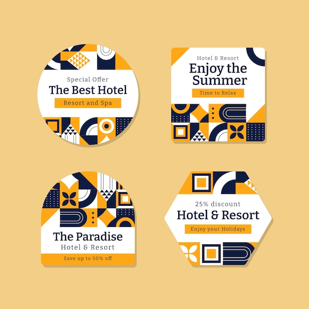 Free Vector flat design hotel resort labels template