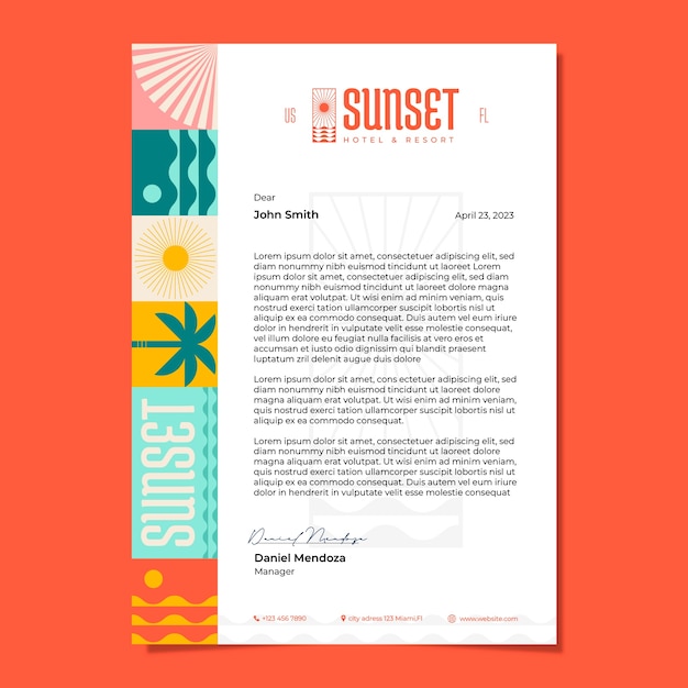 Flat design hotel resort  letterhead template