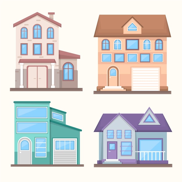 Flat design house illustration collection