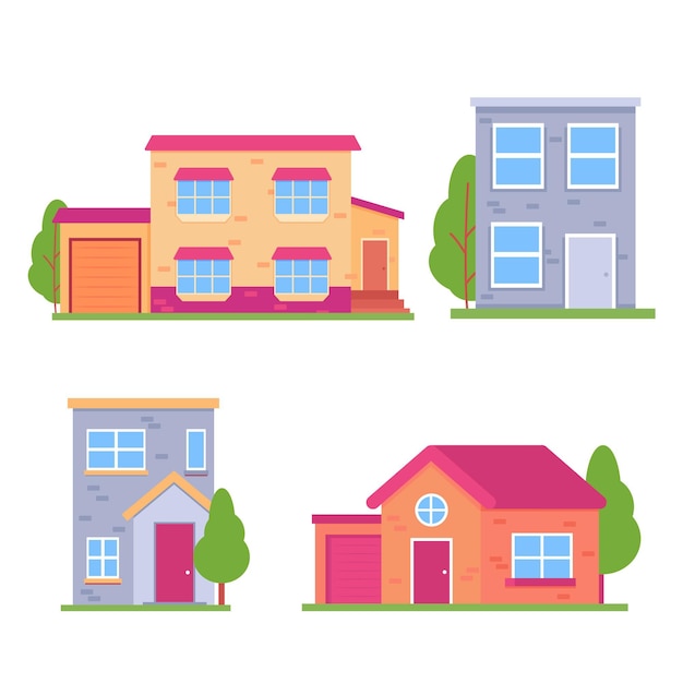 Flat design house illustrations collection