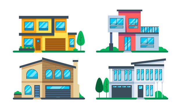 Flat design house illustrations set