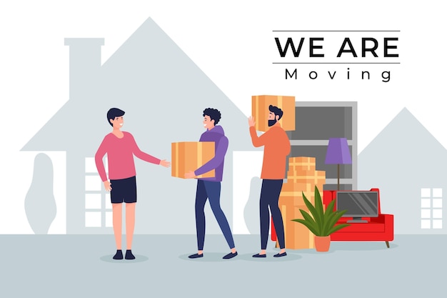 Flat design house moving concept with charaters