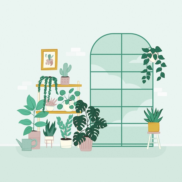 Flat design house plants illustration