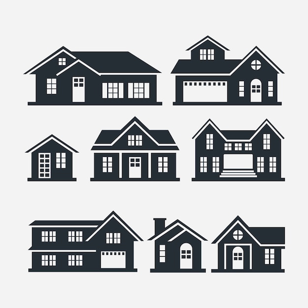 Free Vector flat design house  silhouette set