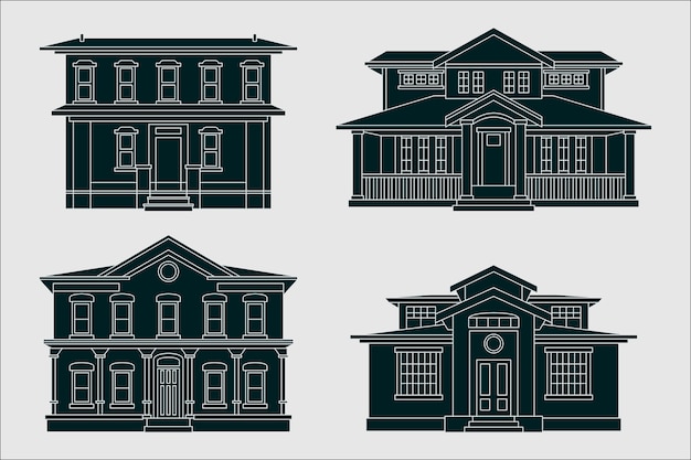 Flat design house silhouettes