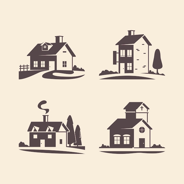 Flat design house silhouettes