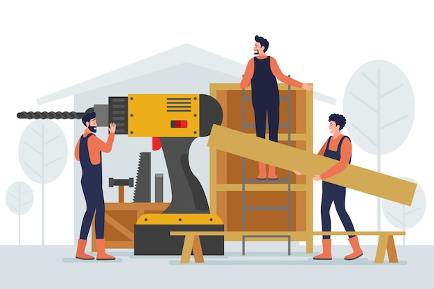 Flat design household and renovation professions