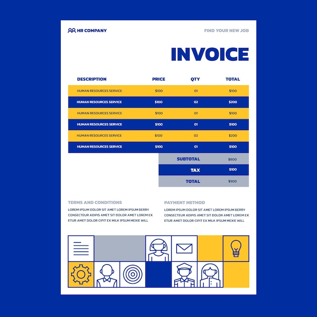 Free vector flat design human resources invoice template