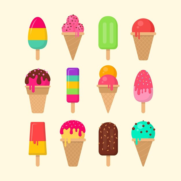 Flat design ice cream collection