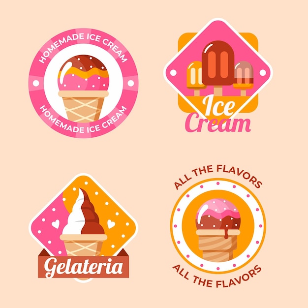 Free vector flat design ice cream label pack