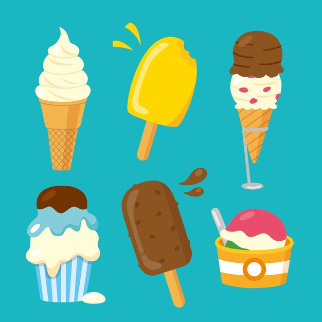 Flat design ice cream set